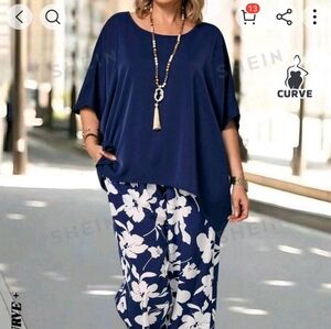 SHEIN Curve Navy Top Set 26-28W